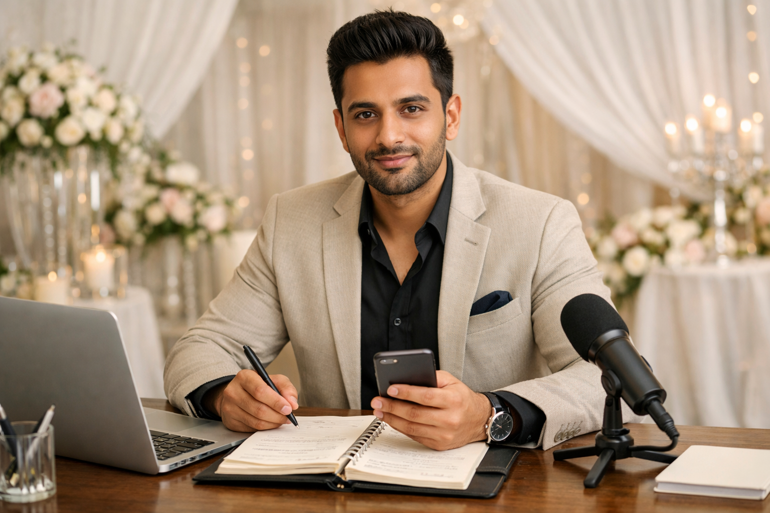 Professional wedding anchor managing event flow and timeline