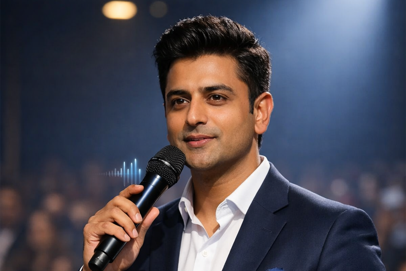 Professional anchor hosting a live event in India